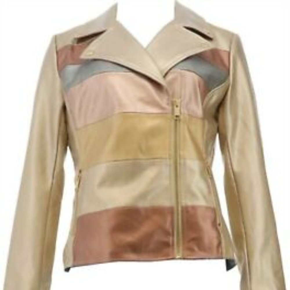 Women's Novelty Faux Leather Striped Jacket - Picture 2 of 4